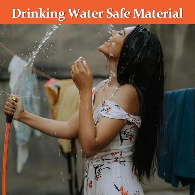 Garden Hose 25ft Made of TPE(Not PVC), with 10 Patterns Sprayer Nozzle, Flexible Water Hose with Swivel-Handle, Solid Brass Fittings, Non-Shrinking, Drinking Water Safe Material, All-weather by GreenHaven Gardens