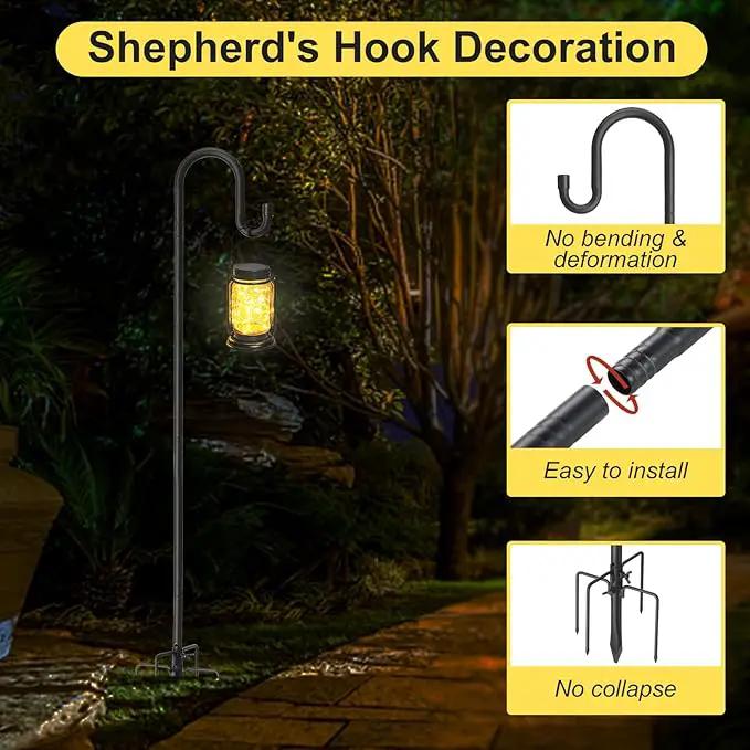 Decorative Shepherd Hooks for Garden, 94 Inch Weather-Resistant Steel – 5 Fork Base Design for Hanging Flower Baskets, Wind Chimes, String Lights – Elegant Scroll Top – Black by GreenHaven Gardens