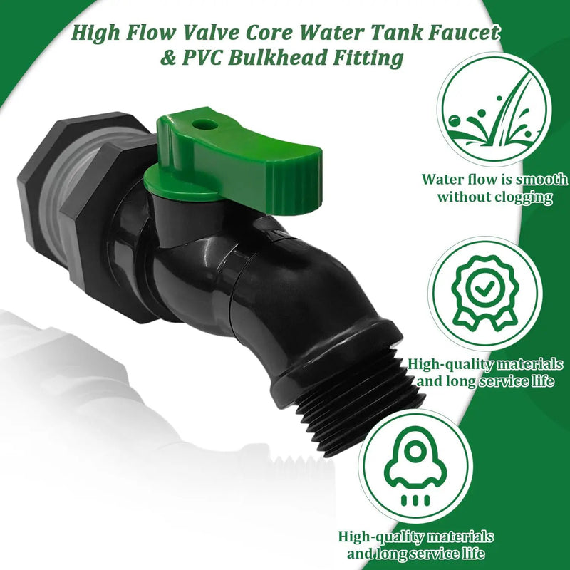 Plastics Rain Barrel Spigot Kit, High Flow Valve Core Water Tank Faucet+PVC Bulkhead Fitting,3/4 NPT to 3/4 GHT Rain Barrel Spigot for Plastic Bucket rainwater Drum Container Downspout Collector in by GreenHaven Gardens