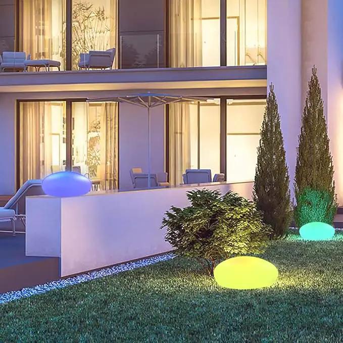 Solar Garden Lights Outdoor Glow Cobblestone Shape Lamp Garden Decor Light-White & RGB Light Waterproof Landscape Night Lights for Lawn/Patio/Path 1pc by GreenHaven Gardens