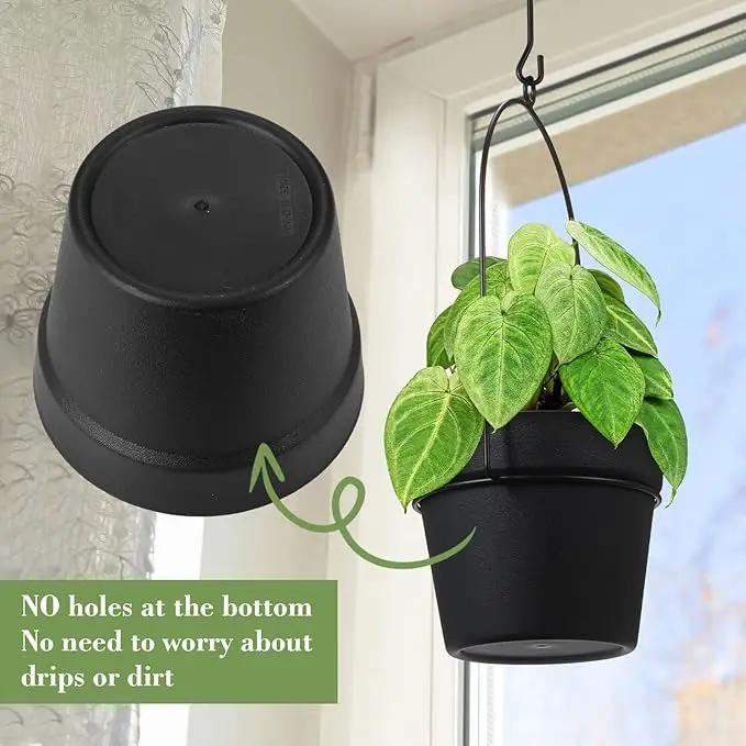 Hushee 6 Packs Metal Hanging Planters for Outdoor Indoor Plants Plant Hanger with 6.3'' Plastic Pots Hanging Planter Basket for Garden Home Porch Decor by GreenHaven Gardens
