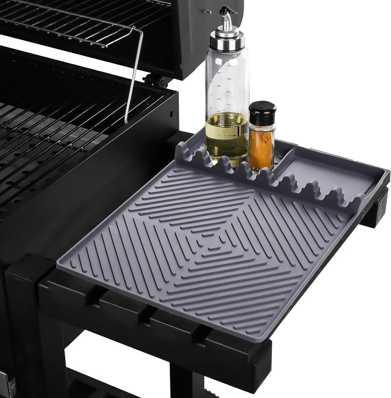 Griddle Mat Barbeque Grill Accessories Tools for Blackstone, Side Shelf Mat Grill Pad for Outdoor Grill Kitchen Counter Spatula Silicone Mat with Drip Pad for Kitchen, Cooking, Countertop (Grey) by GreenHaven Gardens