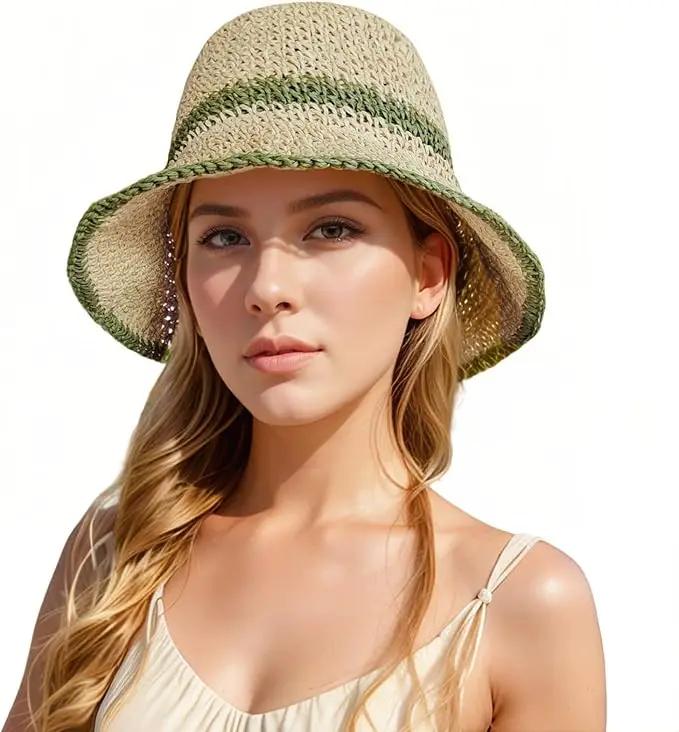 Floppy Big Beach Straw Hats for Women Foldable Summer Wide Brim Packable Sun Hat Womens Travel Straw Fedora Hat by GreenHaven Gardens