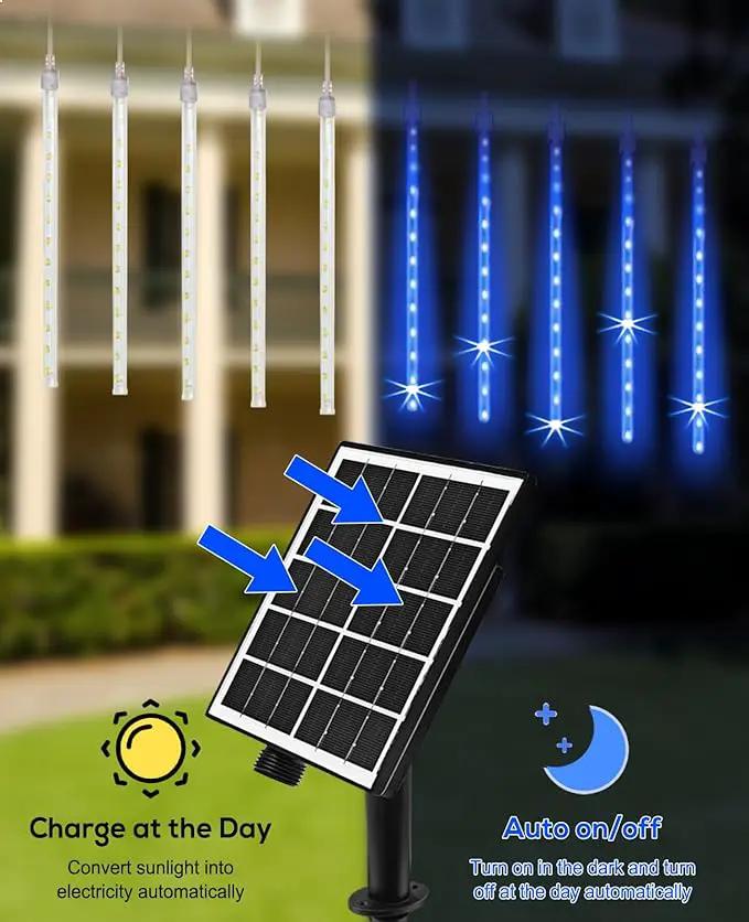 Solar Christmas Lights Outdoor Meteor Shower Lights Christmas Tree Lights Icicle light Snow Falling Rain String Lights Cascading LED Lights for Halloween Xmas Holiday Party Home Patio Mall Decor by GreenHaven Gardens