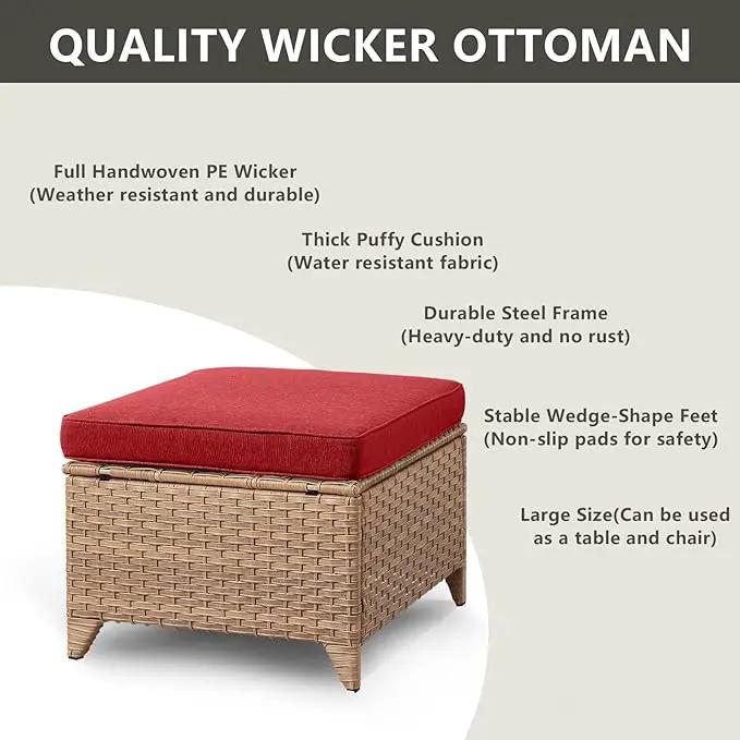 Outdoor Wicker Patio Furniture Set - 5 Piece Rattan Patio Conversation Set with 2 Rocking Swivel Chairs,2 Ottomans and 1 Sofa for Porch Deck Backyard Garden(Yellow/Red) by GreenHaven Gardens
