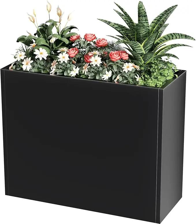 Tall Metal Cube Planter for Outdoor Plants 36" L x 12" W x 26" H, Heavy Duty Steel Large Planter Box with Removable Insert Shelf, Modern Décor for Tall Plants, Trees, Flowers (Black) by GreenHaven Gardens