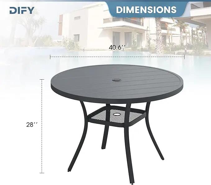 DIFY Outdoor Dining Table for 4, Round Patio Table with Umbrella Hole for Garden, Backyard and Porch (Dark Grey) by GreenHaven Gardens