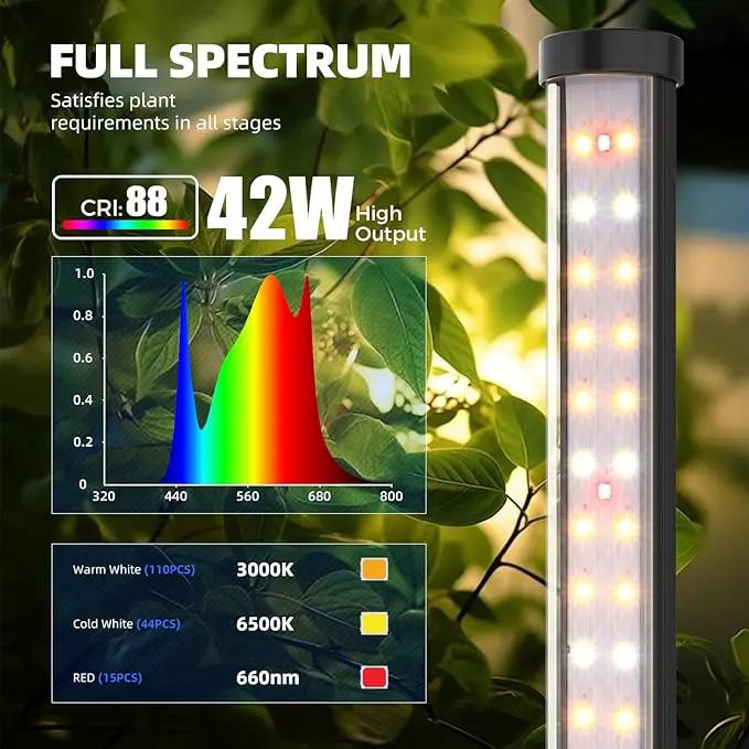 Barrina T10 Pro Standing Grow Light with Timer, 42W, 169 LEDs, Full Spectrum Vertical Grow Light for Indoor, Wide Coverage, 4FT to 5.6FT Height with Foot Switch, Ideal for Flowering and Tall Plants by GreenHaven Gardens