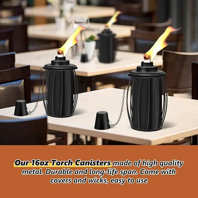 4-Pack Upgraded Torch Canisters,16oz Replacement Torch Refillable Canisters with Wicks,Caps, Outdoor Citronella Fuel Torch Canister for Luau Party, DIY Garden Decor. by GreenHaven Gardens