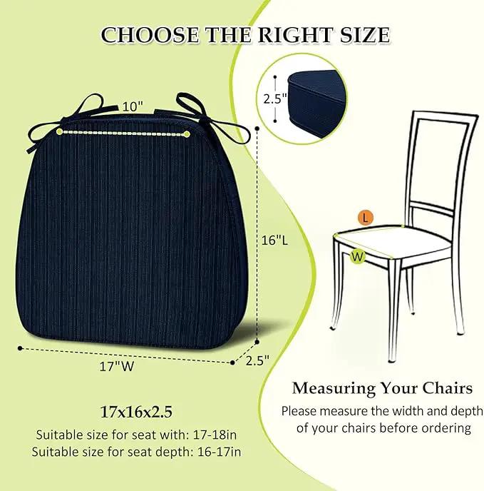 Chair Cushions for Dining Chairs, Indoor Chair Cushions with Ties，Waterproof Chair Pads Set of 4, Navy Blue, 17x16x2.5 Inch by GreenHaven Gardens