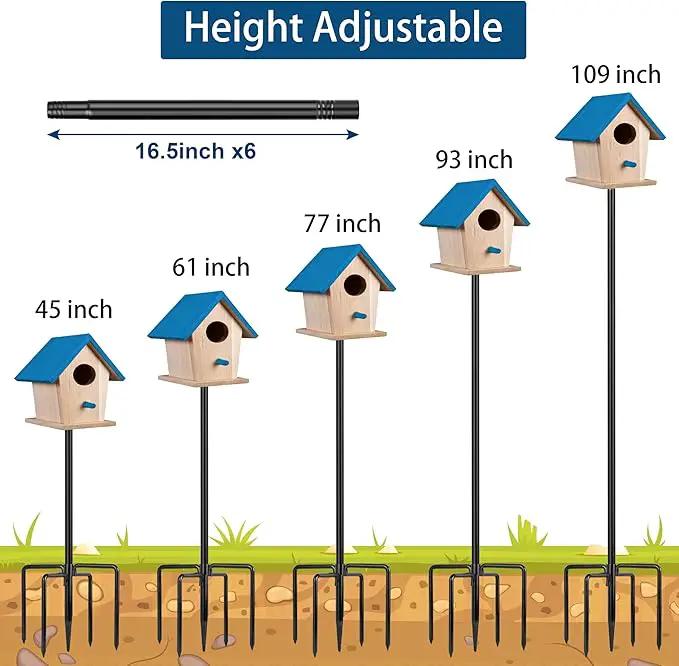 Ottsuls Bird Feeder Pole, 109 Inch Heavy Duty Bird House Pole Kit for Outdoors, with 5-Prong Base Feeding Station for Wild Birds Watching, Adjustable Feeder Stand (House Not Included) by GreenHaven Gardens