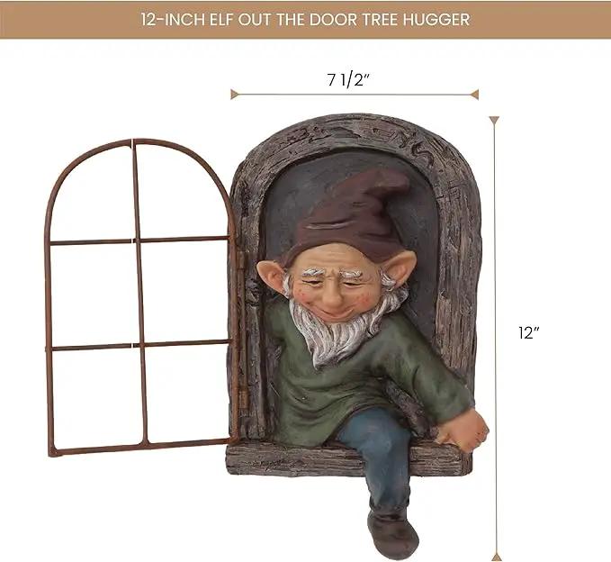 Bits and Pieces - 12-inch Elf Out The Door Tree Hugger - Yard Decorations - Whimsical Tree Sculpture - Garden Decoration - Garden Peeker Yard Art by GreenHaven Gardens