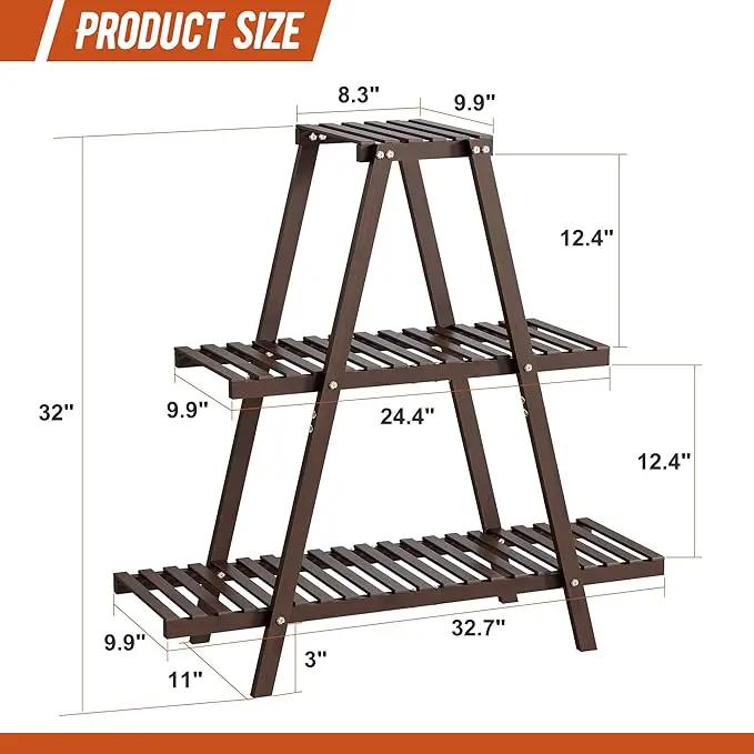 Plant Stand Indoor Plant Shelf Outdoor bamboo Plant Rack, 3 Tiers Ladder Plant Holder Flower Stand for Living Room Balcony Garden Patio,Living Room Boho Home Decor for Gardening Gifts (Brown) by GreenHaven Gardens