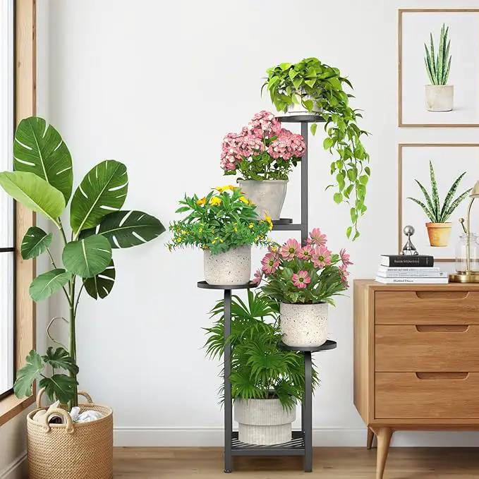 TOSKING 5 Tier Tall Plant Stand Indoor Outdoor, Heavy Duty Corner Shelf for Plants & Decor, Space Saving 3.9FT Metal Flower Pot Stand for Balcony, Garden, Living Room, Patio (Black, 47in) by GreenHaven Gardens