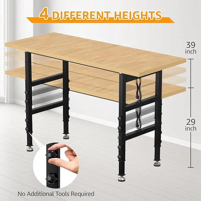 60" Adjustable Workbench,Heavy-Duty Work Table,3000 LBS Load Capacity Particleboard Hardwood Workstation Outlets with Power Strips and Fixed feet,for Workshop, Garage by GreenHaven Gardens