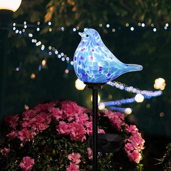 Afirst Decorative Solar Lights Outdoor Solar Bluebird Stake Lights Hand Blown Glass Decorative Garden Pathway Lights Outdoor Waterproof Glass Stakes by GreenHaven Gardens