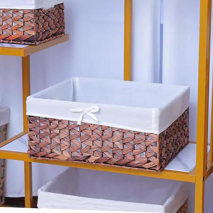 Rectangular Woven Seagrass Storage Bin with Handle,Kingwillow. (water hyacinth, Large) by GreenHaven Gardens