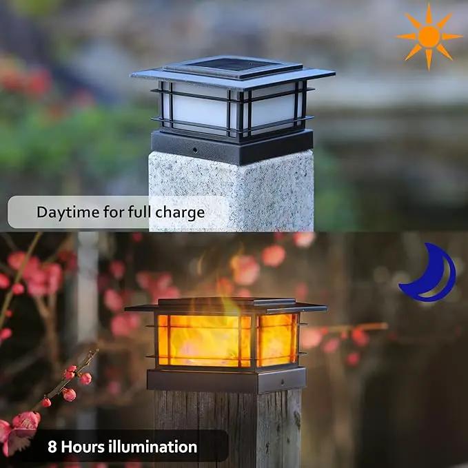 Dynaming 8 Pack Solar Flame Post Lights Outdoor, Solar Powered Fence Post Cap Lights, High Brightness Flickering Flame SMD LED Lighting Decor for Garden Deck Patio, 4x4, 5x5 or 6x6 Vinyl/Wooden Posts by GreenHaven Gardens