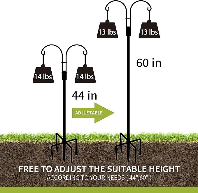 XDW-GIFTS Double Shepherds Hooks for Outdoor, 2-Pack Heavy Duty Garden Pole for Hanging Bird Feeder, Plant Baskets, Solar Light Lanterns, Garden Plant Hanger Stands with 5 Base Prongs by GreenHaven Gardens