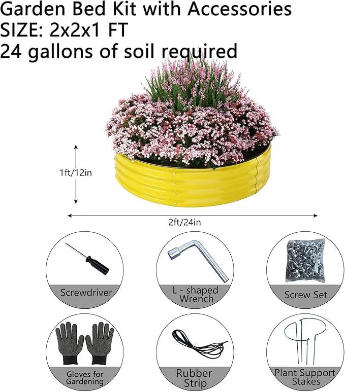 Galvanized Metal Planter Round Raised Garden Bed Kit for Gardening Outdoor，2x2x1ft Grow Garden Box Raised Flower Bed，Round Galvanized Planter Outdoor Metal Fire Pit Ring by GreenHaven Gardens
