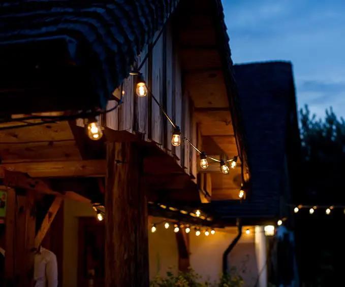 Hometown Evolution, Inc. Commercial E26 String Lights with 16 Gauge Wire (50 Foot 25 Socket, S14 11 Watt Clear Bulb) by GreenHaven Gardens