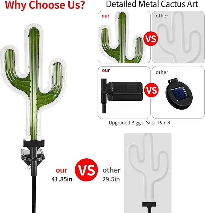 Solar Cactus Neon Lights Outdoor Decor- 2 Pack 41.3 in Gifts for Mom Woman, Garden Stake Decorative LED Lights Waterproof Path Lighting for Christmas Yard Lawn Patio Walkway Driveway Sidewalk Decor by GreenHaven Gardens