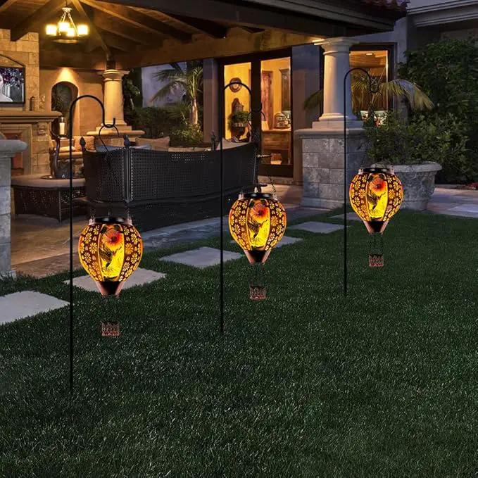 DREAMSOUL Hummingbird Hot Air Balloon Solar Lantern, Metal & Glass Flickering Flame Light Solar Lantern, Hanging Waterproof Solar Lanterns Outdoor for Garden Patio Tree Decoration Christmas Gifts by GreenHaven Gardens