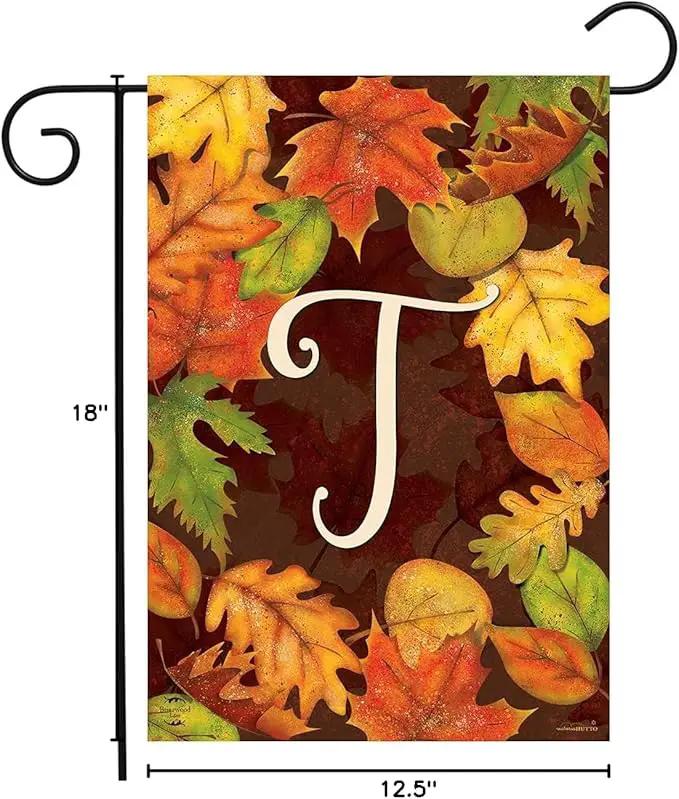 Briarwood Lane Fall Leaves Monogram Letter T Garden Flag by GreenHaven Gardens