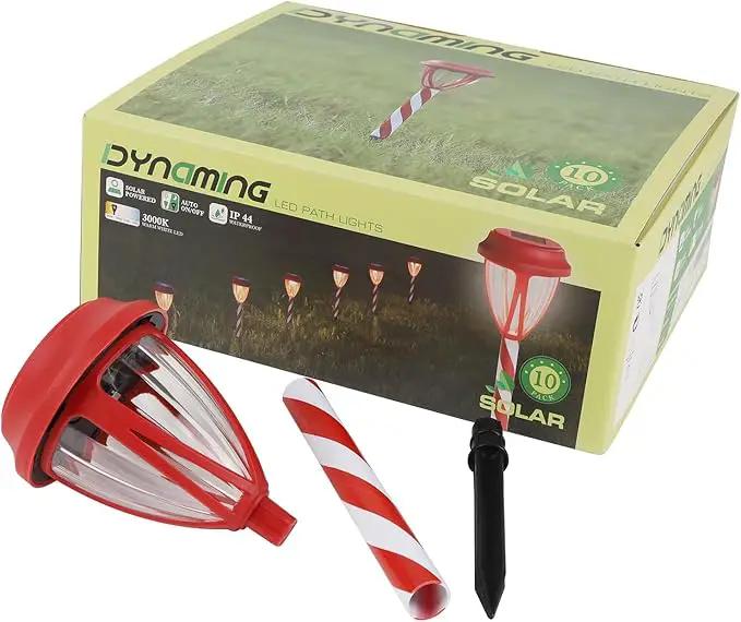 Dynaming 10Pack Solar Christmas Garden Lights, Outdoor Solar Powered Solar Candy Cane Pathway Markers, Waterproof & Auto On/Off Xmas Decorative Lights for Patio Yard Walkway Driveway Decor, Warm White by GreenHaven Gardens