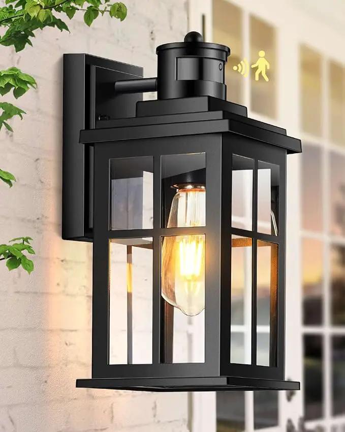 Motion Sensor Outdoor Light, Black Porch Light Dusk to Dawn, Waterproof Outdoor Motion Sensor Light, Anti-Rust Outside Lights for House, Garage, Doorway, Porch, 100% Aluminum by GreenHaven Gardens