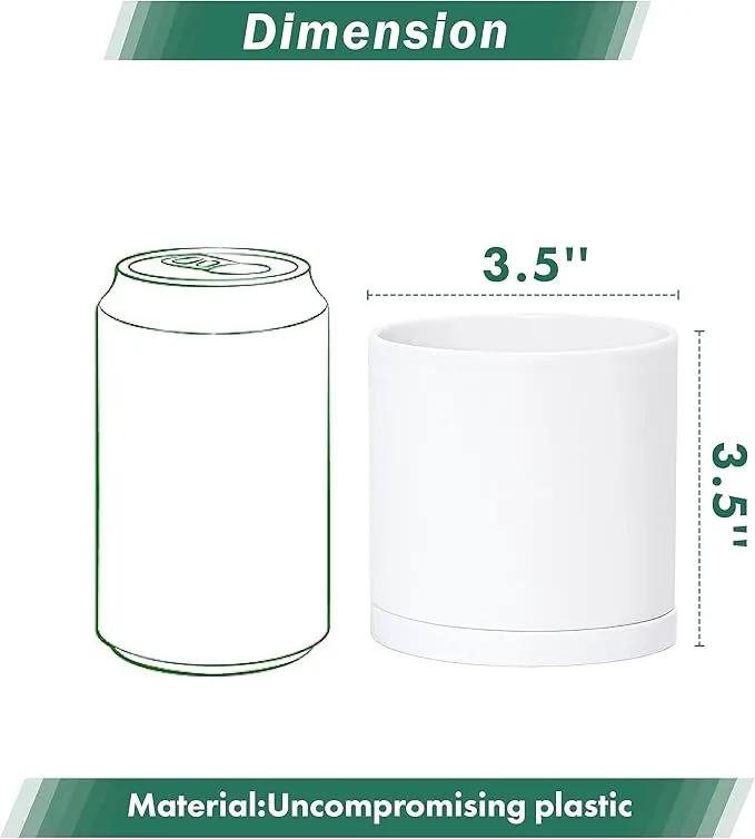 D'vine Dev 12 Pack 3.5 Inch Mini Plastic Plant Pots, Small Garden Planters for Plant with Drainage Holes and Saucers, White Color, 74-Z-D-4 by GreenHaven Gardens