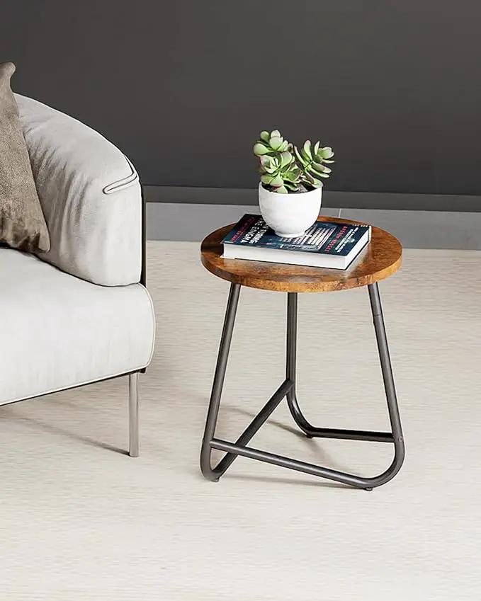 Indoor Plant Stand,Mid Century Wood Stand Plant Table,Modern Plant Stool for Outdoor,Metal Tall Holder for Flower Pots,Small Round Side End Table (Rustic Brown, 15 inch) by GreenHaven Gardens
