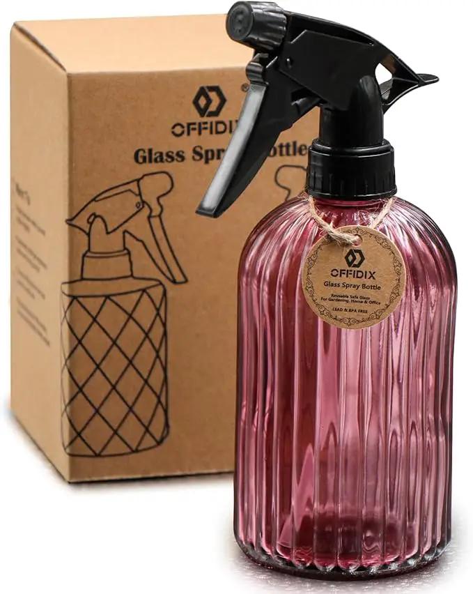 OFFIDIX Glass Spray Bottle, Pressure Watering Can, Indoor Plant Mister, Adjustable Nozzle, 0.4L/13.5oz Handheld Spray Bottle for Garden Plants Cleaning Solutions (Amaranth) by GreenHaven Gardens