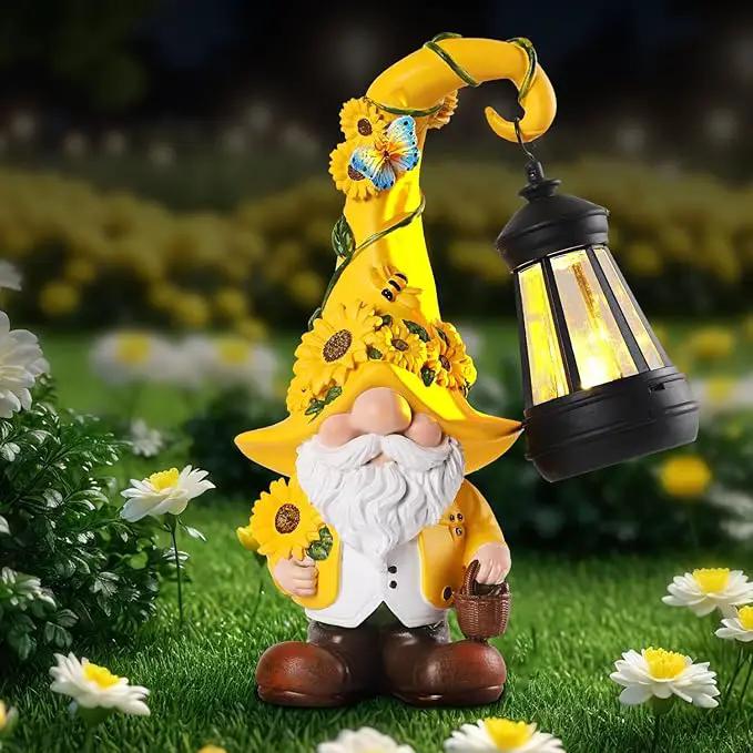 Solar Garden Decor - Sunflower Gnome Statue with Lantern 9.1" Garden Gnomes Outdoor Funny Solar Statues Yard Porch Lawn Patio Decor Gardening Gift for Women Mom Grandma Wife Girlfriend by GreenHaven Gardens