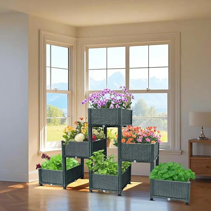 Emalie Raised Garden Beds Elevated Plastic Planter Box with Drainage Plugs Perfect for Vegetables Flowers Herbs Growing Outdoor, 73.0" Lx15.7 Wx40.9 H Grey by GreenHaven Gardens