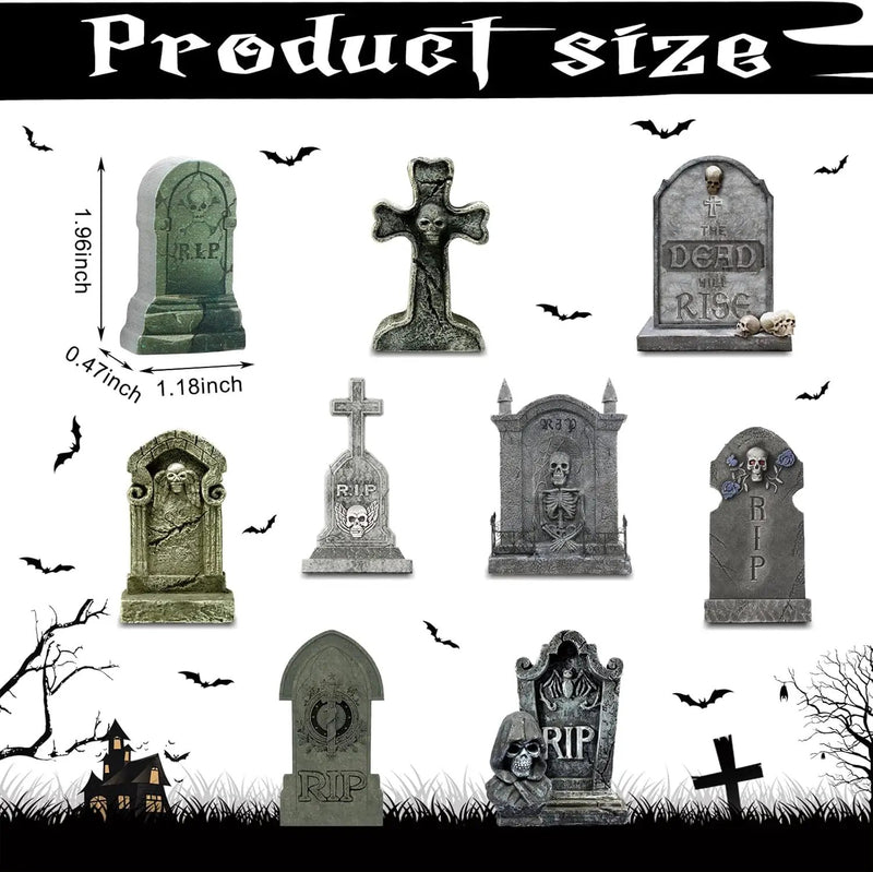 Kathfly 9 Pieces Halloween Miniature Tombstones Mini Village Tombstones Halloween Figurines Miniature Spooky Town for DIY Crafts Outdoor Home Garden Decor by GreenHaven Gardens