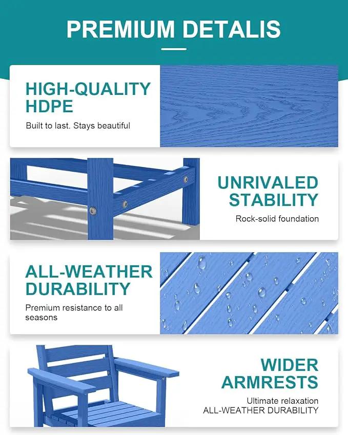 Patio Dining Set for 6 with Umbrella Hole - 66" Outdoor Table & 6 Chairs, All-Weather HDPE Outdoor Furniture for Lawn, Garden, Backyard, Poolside, Navy by GreenHaven Gardens