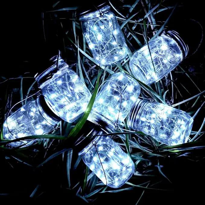 SmilingTown Solar Mason Jar String Light Lids 12 Pack 30 LED Fairy Firefly Inserts Lighting with 12 Hangers Waterproof for Outdoor Tree Patio Lawn Garden Decor, No Jars (Cool White) by GreenHaven Gardens