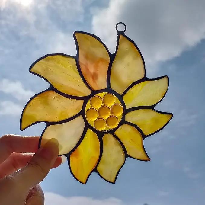 BOXCASA Farmhouse Summer Sunflower Stained Glass Window Hangings,Sunflower Lover Gifts for Women,Best Thank You Teacher Gift,Handmade Sunflower Art Decorations Gift for Mom Grandma Nana Aunt by GreenHaven Gardens