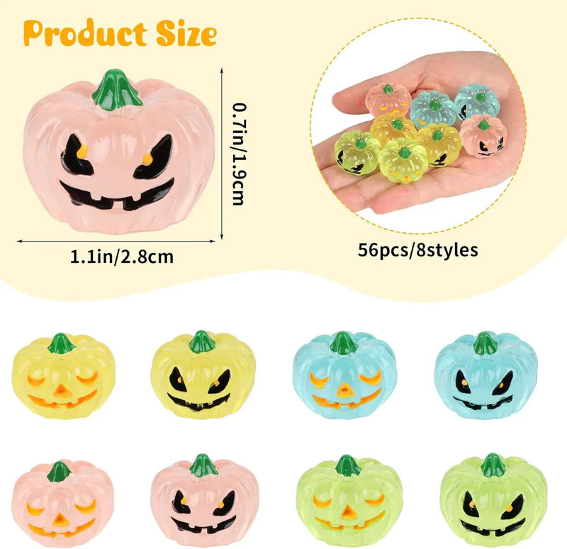 STEFORD 56 Pcs Luminous Resin Pumpkins, Halloween Miniature Figurines Glow in The Dark Mini Tiny Plastic Fake Pumpkin Bulk for Decorating Outside Outdoor DIY Crafts Home Fairy Garden Dollhouse Decor by GreenHaven Gardens