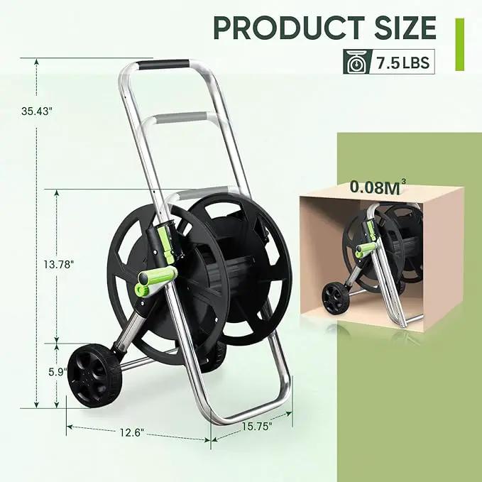 Garden Hose Reel Cart, Holds 75-150 Feet of 5/8-Inch Hose, Portable Hose Reel Cart With Wheels,Adjustable Handrail, Quick Hose Connector by GreenHaven Gardens