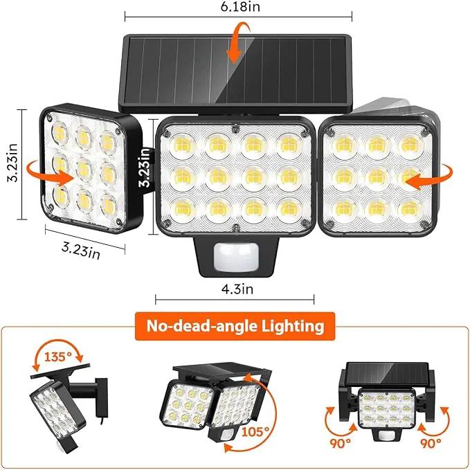 WdtPro 2025 Solar Lights Outdoor Flood Light, 3500LM Bright Motion Sensor Outdoor Lights, 3 Heads & Upgrade Glass Panel, LED Solar Powered Security Light Spotlights Waterproof for Outside Yard-2Pack by GreenHaven Gardens