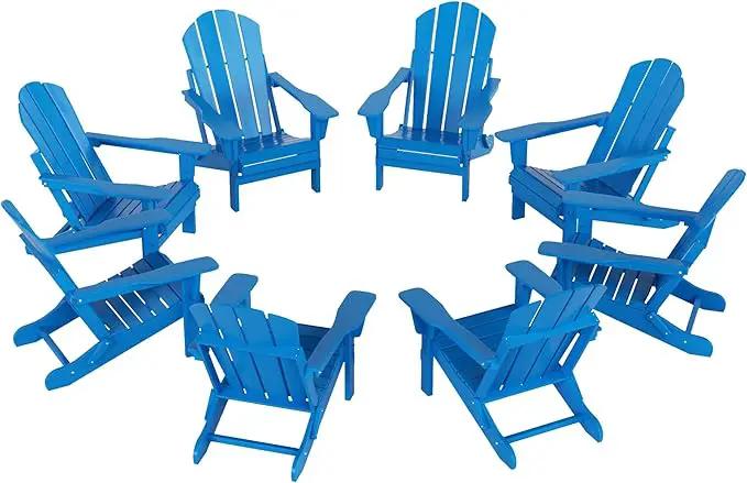 Westin Outdoors Laguna WO Outdoor Adirondack Folding Patio Chairs 8 PCS Set Retro Beach Aesthetic for Backyard, Lawn, Patio, Deck, Garden, Weather Resistant Polyethylene Plastic Lounger (Pacific Blue) by GreenHaven Gardens