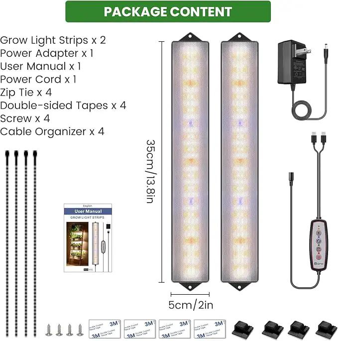 Wolezek Grow Lights for Indoor Plants, 210 LEDs Full Spectrum Plant Grow Light Strips with Upgared 4/8/12/16H Auto Timer, 13.8 Inches Bright Grow Lamp Bar for Plant Shelves and Cabinet, 2 Pack by GreenHaven Gardens