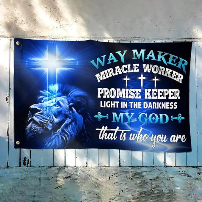 American Flag-Jesus Christ Grommet Flag Way Maker Miracle Worker DDH1349GF, 3x5 ft., No Flag Pole Rings-USA Heavy Duty Flags Canvas Cotton-Durable Indoor Outdoor Flag by GreenHaven Gardens