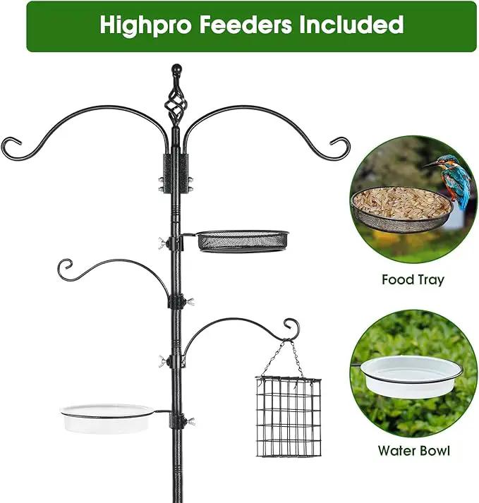 Bird Feeder Pole Wild Bird Feeder Hanging Kit Planter, 83 Inch Bird Feeding Station Kit with 5 Prongs Base Hummingbird Feeder Stand Hook for Outside by GreenHaven Gardens