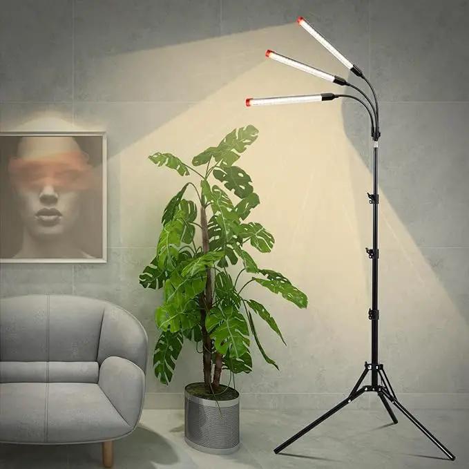 3-Head Grow Lights for Indoor Plants with Stand 27W, LED Plant Grow Light for Tall Houseplants, Bonsai Tree, Full Spectrum Growing Lamp with 4,8,12 Hr Timer, 24"-64" Adjustable Height by GreenHaven Gardens
