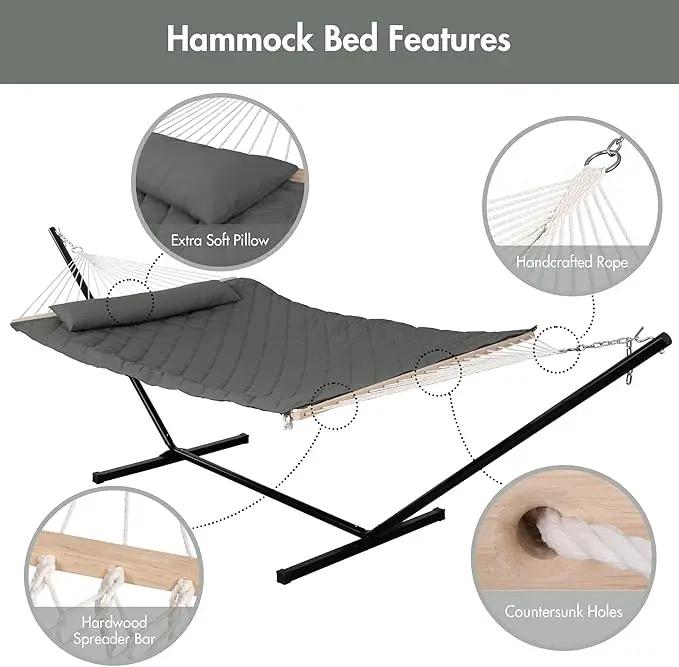 ANOW Outdoor Hammock with Stand 12FT, Heavy Duty Hammock with Steel Stand, Included Detachable Pillow and Pad, 450 LBS Weight Capacity, Gray by GreenHaven Gardens