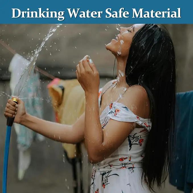Garden Hose 100ft, Made of TPE(Not PVC), Ultra-Light & Flexible Water Hose with Solid Brass Fittings, Non-Shrinking, Easy to Storage, Drinking Water Safe Material, All-weather, SeaBlue by GreenHaven Gardens