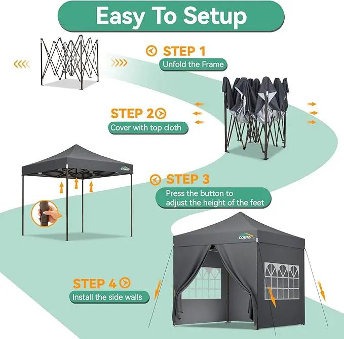 COBIZI 10x10 Pop Up Canopy Tent Heavy Duty with 4 Sidewall, Commercial Outdoor Easy Pop Up Gazebo for Party Wedding All Weather Waterproof UV 50+ with Carry Bag(Leg Upgraded),Gray by GreenHaven Gardens